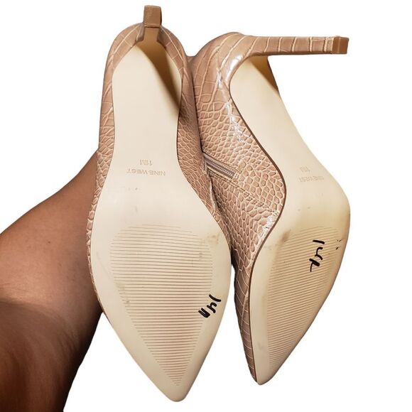 Nine West Nude‎ Embossed Faux Snake Heeled Booties Size 11 - Picture 2 of 11